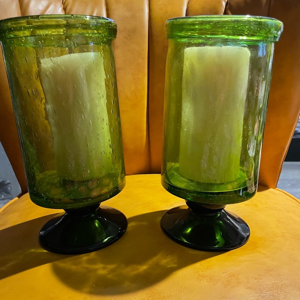 Candle holder they are so nice and green glass